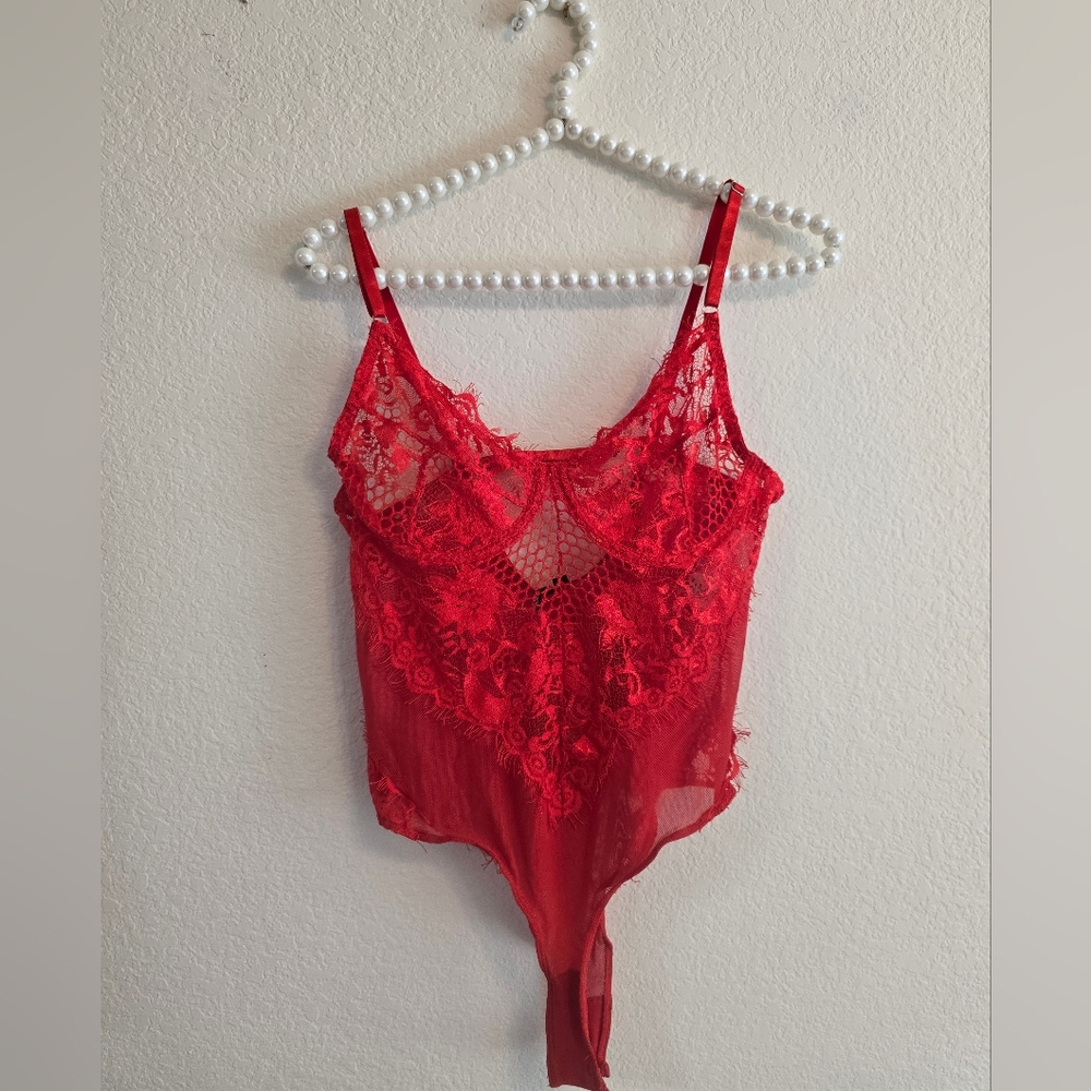 Fashion Nova Red Lace Bodysuit
